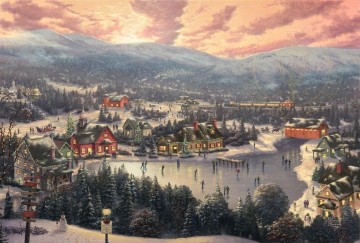 スノーフレーク湖の夕日 トーマス・キンケード Oil Paintings